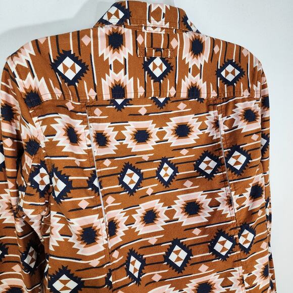 Duluth Shirt Womens Small Orange Flannel Aztec Button Free Swinging Long Sleeve - Picture 7 of 11